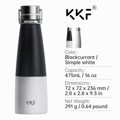 KKF Swag Insulated Water Bottle, Stainless Steel Water Bottle To go White | 16oz, leakproof, 24H cold retention, cup holder fit, non-slip grip & lightweight for camping travel daily use - color: Simple White