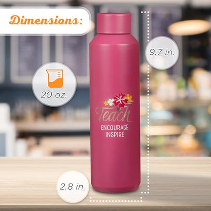 Christian Art Gifts Stainless Steel Double Wall Vacuum Sealed Travel Insulated Water Bottle for Women & Teachers: Teach, Encourage, Inspire Cute Leak/Spill-proof Scratch Resistant, Fuschia Pink, 20 oz - color: Teach/Fuschia