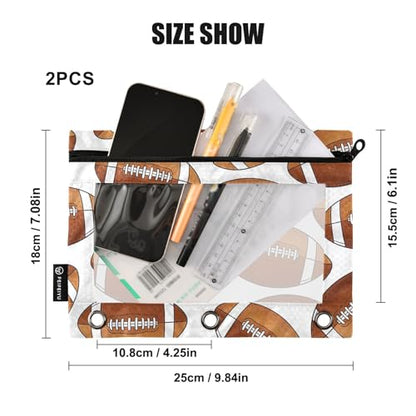 American Football Pencil Pouches for 3 Ring Binder, Zipper Binder Pencil Case, 2 Pack Clear Window Case Bag for Office Organizers - color: American Football