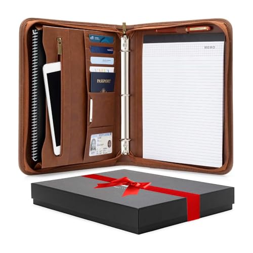 Forevermore Portfolios Portfolio Organizer - 3 Ring Binder with Notepad - 1.5 Inch Rings - Zippered Storage Pockets for Papers, Travel Documents, Presentation Folder, Cards, Passport, Tickets - Brown - color: Brown, size: 1.5-inch Permanent Ring Binder, s