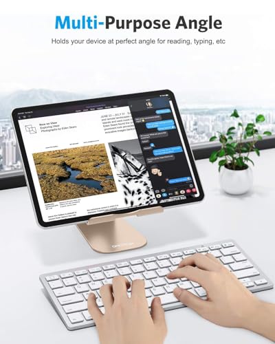 OMOTON T1 Adjustable Tablet Stand for Desk, Aluminum Holder for iPad Gold | Solid Metal Build | Charging Cutout | Anti-Slip Silicone Pads | Multi-Angle Adjustable | Fits 3.5-12.9" | Holds Thick Cases - color: Gold