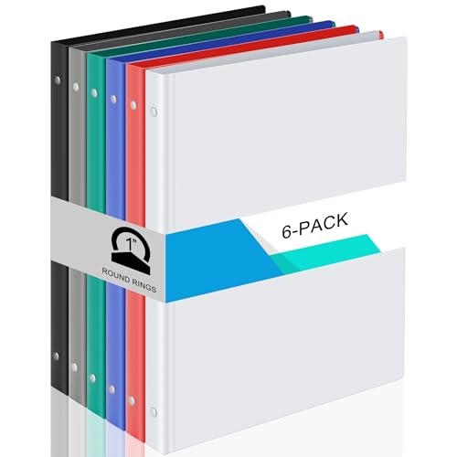 Fulmoon 6 Pack Plastic 3 Ring Binder Assorted Colors Economy Flexible Round Ring Presentation Binders with Pocket for Office School Meeting(1 Inch,Classic Colors) - color: Solid, size: 1 Inch