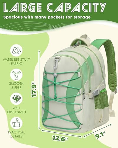 BLUEFAIRY Middle High School Backpack for Boys Girls Large Bookbag with Laptop Compartment Back to School Book Bags for Teens Teenagers Mochilas Escolares para Niños Niñas (Cloud White/Green, Solid) - color: Cloud White/Green