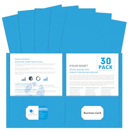 Two Pocket Folders, PANDRI 30 Pack 2 Pocket Folders, Letter Size Paper File Folder for School Office Home Business, LightBlue - color: Lightblue