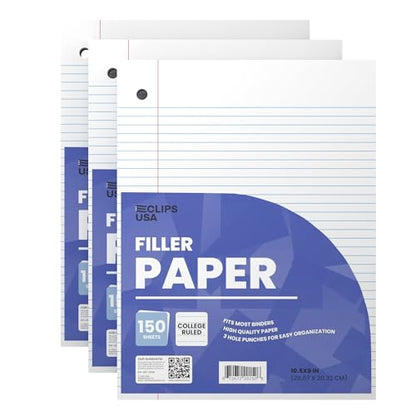 Loose Leaf Paper College Ruled Notebook Paper College Ruled Lined Writing Filler Paper 10.5” x 8” 450 Sheets 150 Sheets Per Pack 60 gsm (3 Pack) - size: 3 Pack