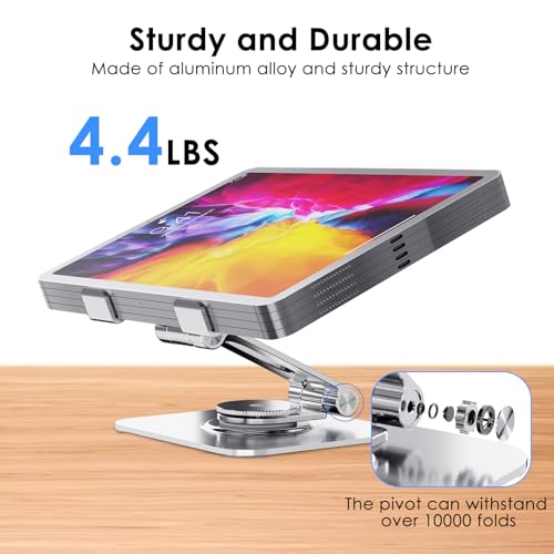 Tablet Stand, Aluminum 360° Rotating Holder Fits 4-13" Tablets | Foldable adjustable design, compatible for iPad Pro/Air/Mini, Surface Pro, Samsung Galaxy Tab, Kindle, silver