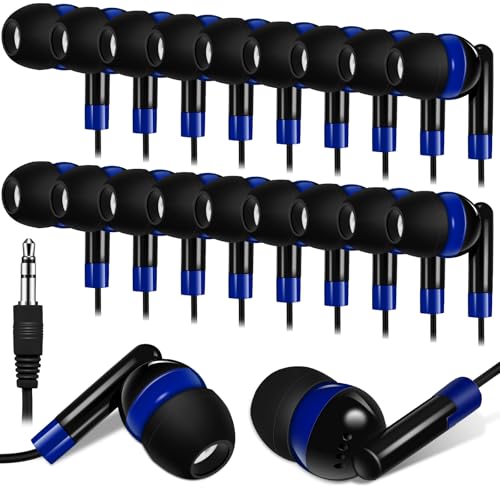Kanayu 50 Pack Wired Earbuds Bulk for Classroom Ear Headphones Wired Basic Student Earbuds No Microphone with 3.5mm Jack for Class Laptop School Library, Individually Bagged (Dark Blue) - color: Dark Blue
