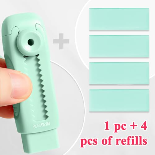 M&G 4+1 Pack Rubber Erasers Sliding Retractable Eraser, Soft Cute Erasers Push Pull Large Pencil Eraser with Plastic Sleeve 4 Refill Eraser for Students Kids, School Office Home Supplies (Green) - color: Green