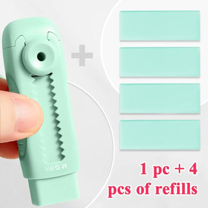 M&G 4+1 Pack Rubber Erasers Sliding Retractable Eraser, Soft Cute Erasers Push Pull Large Pencil Eraser with Plastic Sleeve 4 Refill Eraser for Students Kids, School Office Home Supplies (Green) - color: Green