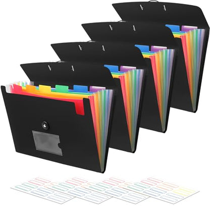 Accordian File Organizer 7 Pocket Expanding File Folder with Labels, Plastic Expandable File Folder for Documents Letter Size A4 Papers - 4-Pack Black - size: 4-Pack 7 Pocket