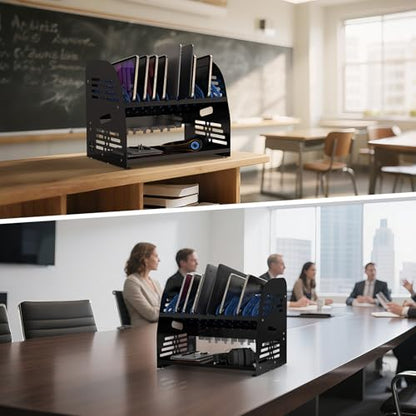 10-Device Charging Station with Power Strip – Open Charging Cabinet for Chromebooks, Laptops & Tablets up to 14” – Classroom Organization for iPads, Tablets & More, Ideal for Schools & Offices - size: 10 Devices