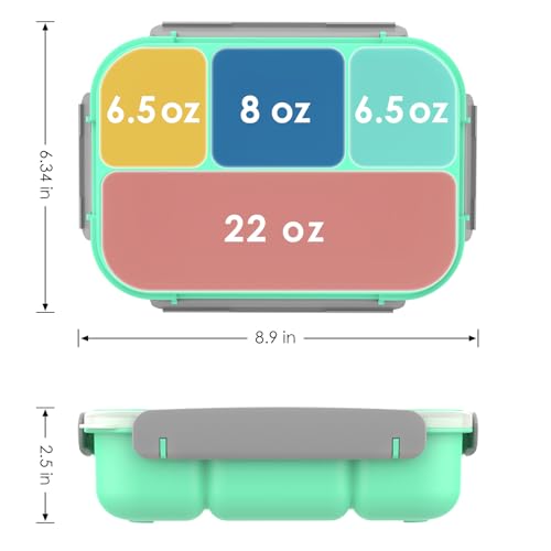 WHALEHOUSE Bento Lunch Box, 1300ML 4 Compartments Meal Prep Container with Utensil, Airtight Food Storage Container with Snap Locking Lids, Microwave/Dishwasher/Freezer Safe, On the Go - color: 1300mL-Green
