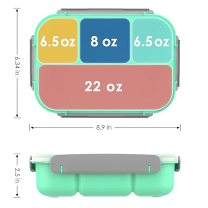 WHALEHOUSE Bento Lunch Box, 1300ML 4 Compartments Meal Prep Container with Utensil, Airtight Food Storage Container with Snap Locking Lids, Microwave/Dishwasher/Freezer Safe, On the Go - color: 1300mL-Green
