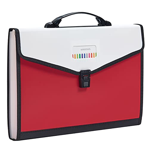 Legal Size 13-Pockets Expanding File Folder with Handle, Plastic Accordion Filling File Folder Expandable Monthly Portable Paper Document Organizer for Office School & Home (Red) - color: Red