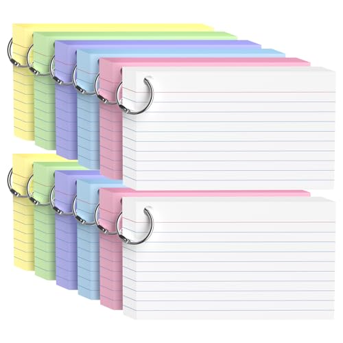 600 Count Colored Index Cards 3x5 Inch with Ring, Heavy Weight Flash Cards, Note Taking Supplies, Portable Note Cards, Study Flashcards for Students & Teachers, Office Home School Study Supplies - color: Multicolor-12