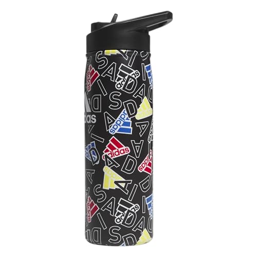 adidas Stainless Steel Metal Water Bottle 20 oz (600 mL) Straw Lid - color: Adi Comp Black/Black/White
