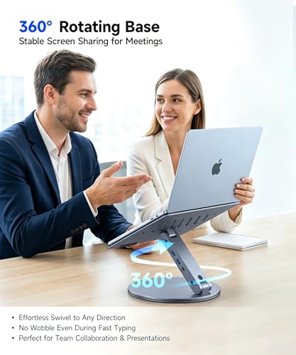 YICOSUN 6-in-1 USB C Laptop Docking Station Stand, 4K@60Hz HDMI, 100W PD, 5Gbps USB 3.0, 360° Swivel Adjustable Aluminum Laptop Stand for 10-15.6 Inch MacBook Pro Air Dell HP Lenovo Surface, Gray