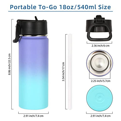 Volhoply 18oz Kids Insulated Water Bottle,Stainless Steel Water Bottles with Straw Lid,Double Wall Vacuum Reusable Metal Water Bottle,Wide Mouth Sports Flask For Cold Drink(Purple Blue,1 Set) - color: Purple Blue