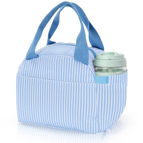 Insulated Lunch Bag for Women, Reusable Lunch Box Tote for Work & Office, Portable Leakproof Cooler Bag Roomy Adult Lunch Bags for Travel, Picnic & Daily Meals, Light Blue Pinstripe - color: Light Blue Pinstripe, size: M