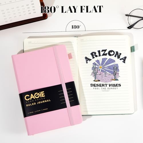 CAGIE Pink Journal Notebook for Women, 320 Pages College Ruled Notebook, 100 Gsm Paper Thick Lined Journal, A5 Hardcover Leather Journals for Writing, 5.7x8.3 In - color: Pink, style: Lined A5