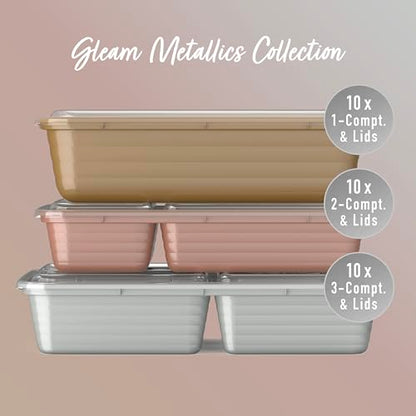 Bentgo Prep 60-Piece Meal Prep Kit - Reusable PFAS & BPA-Free Food Containers, 1-Compartment, 2-Compartment, & 3-Compartments - Microwave, Freezer, & Dishwasher Safe (Gleam Metallics) - color: Gleam Metallics