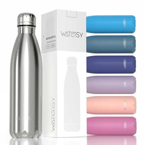 WATERSY Stainless Steel water bottles,17oz/500ml Insulated Water Bottles,Sliver metal water bottle Keeps Drink Cold and Hot,BPA Free kids water bottles for School,Gym,Travel,Sports - color: Metal