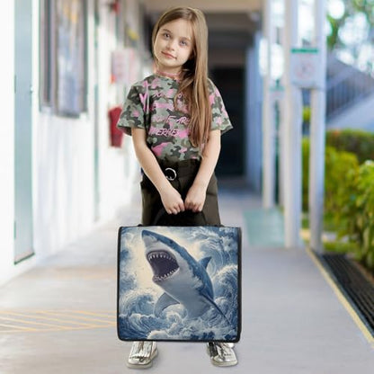 3 Ring Zipper Binder Ocean Wave Shark Binders Bag with Shoulder Strap 500 Sheets Paper Organizer Trapper Keeper Documents Storage File Folder for School Office - color: A2398