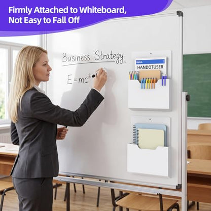 KMwisde 6 Pack Magnetic File Folder Holder, Wall Hanging Mail Organizer Paper Pocket for Refrigerator,Classroom Locker Whiteboard, Office Walls,White