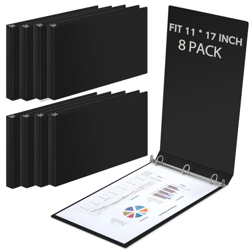 8 Pcs 3 Ring Binders Rings Heavy Duty View D Ring Binders Economy Holds 11" x 17" Paper for Artwork Blueprints, Office, Home, Work Places(Black,1.5 Inch) - color: Black, size: 1.5 Inch
