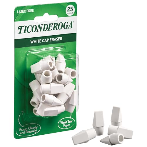 Ticonderoga Pencil Cap Erasers, White, 25 Count, 6 Packs (X38025) - size: 25 Count (Pack of 6)