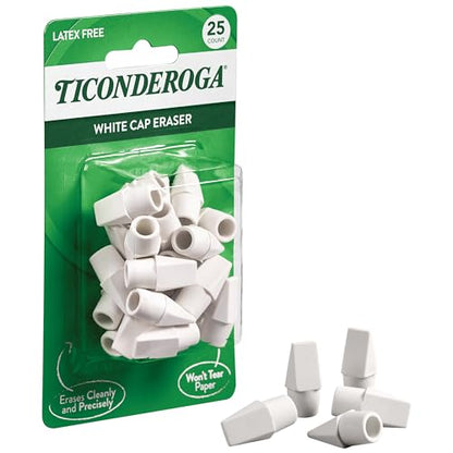 Ticonderoga Pencil Cap Erasers, White, 25 Count, 6 Packs (X38025) - size: 25 Count (Pack of 6)
