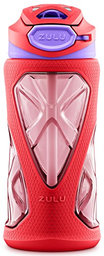ZULU Torque 16oz Plastic Kids Water Bottle with Silicone Sleeve and Leak-Proof Locking Flip Lid, Soft Touch Carry Loop for School Backpack, Lunchbox, BPA-Free Dishwasher Safe - color: Pink, style: Single