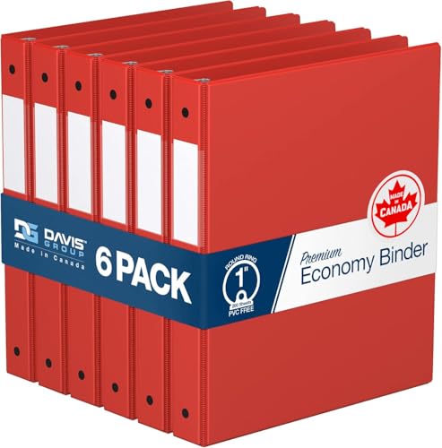 Premium Economy 6-Pack 3-Ring Binders for School or Office, Round-Ring Binders, 1 Inch, Red - color: Red, size: 1 Inch