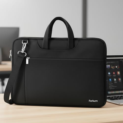 Ferkurn Laptop Case Bag Women Men Computer Sleeve with Shoulder Compatible with HP/Inspiron/Thinkpad/Vivobook/MSI/Surface, 17.3 inch, Black - color: Elegant Black, size: 17.3 inch