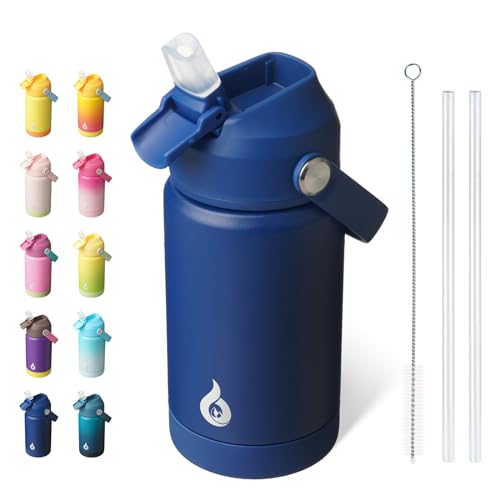 BJPKPK Insulated Water Bottle with Straw Lid, 12oz Thermo Water Bottles, Flex Handle & Non-slip Boot, BPA Free Leak Proof Stainless Steel Metal Thermo, Tumblers, Cups,Klein Blue - color: Klein Blue, size: 12 Ounces