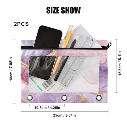 Kcldeci Pencil Pouch for 3 Ring Binder, Pink Marble 2 Pack Binder Pencil Pouch with Clear Window Pencil Bags with Zipper Pencil Case for Binder - color: A07