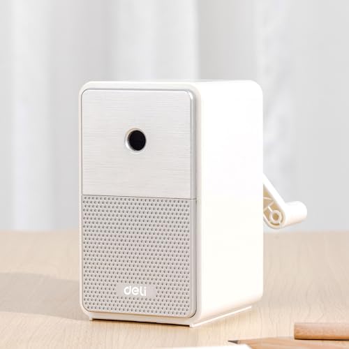 Deli Manual Pencil Sharpener, Auto-in Hand Crank Pencil Sharpener with Adjustable Point for Pencils and Colored Pencils, Pencil Sharpener for Kids, Students, Classroom, Home and Office, White - color: D-white
