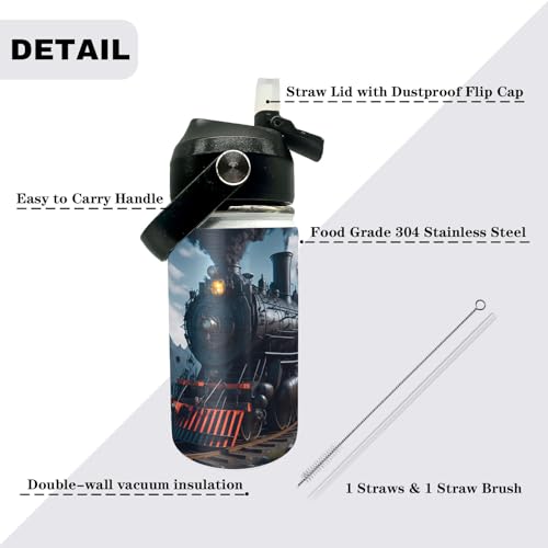 Train Kids Water Bottle 12oz Stainless Steel Insulated Bottle Vacuum Leak Proof Straw Lid with Double Wall BPA Free School (Color4) - color: Color4