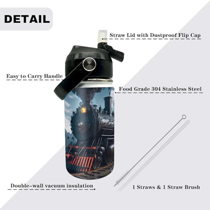 Train Kids Water Bottle 12oz Stainless Steel Insulated Bottle Vacuum Leak Proof Straw Lid with Double Wall BPA Free School (Color4) - color: Color4