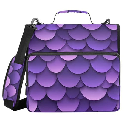 Purple Fish Scale Pattern Zipper Binder 3 Ring 1.5 Inch School Binder Organizer with Shoulder Strap Handle File Folder Pockets Large Capacity Students Girl Boy Men Office Work - color: Purple Fish Scale Pattern