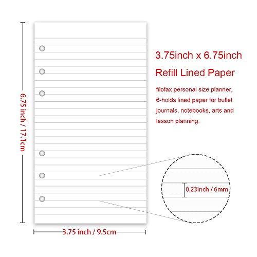 (2 Pack) A6 Lined Refill Paper, 200 Sheets/400 Pages Loose Leaf Paper for Filofax Personal Binders, 6 Holes Punched, 100gsm Ruled White Pages, 3.75'' x 6.75'' - size: 200 Sheets