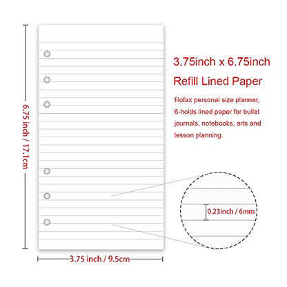 (2 Pack) A6 Lined Refill Paper, 200 Sheets/400 Pages Loose Leaf Paper for Filofax Personal Binders, 6 Holes Punched, 100gsm Ruled White Pages, 3.75'' x 6.75'' - size: 200 Sheets