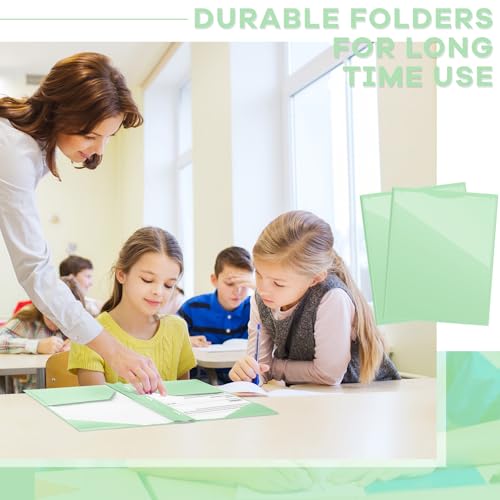 Henoyso 18 Pcs Plastic Folder with Clear Front Pocket and 3 Prong Plastic Folders with Card Slot Pocket Folders with Prongs for School Office (Light Green) - color: Light Green