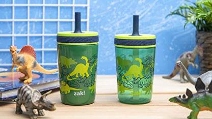 Zak Designs Dino Camo Kelso Tumbler 3pc Set, Leak-Proof Screw-On Lid with Straw, Bundle for Kids Includes Plastic and Stainless Steel Cups with Additional Sipper - color: Dino Camo, size: 3 Piece Set (Pack of 1)