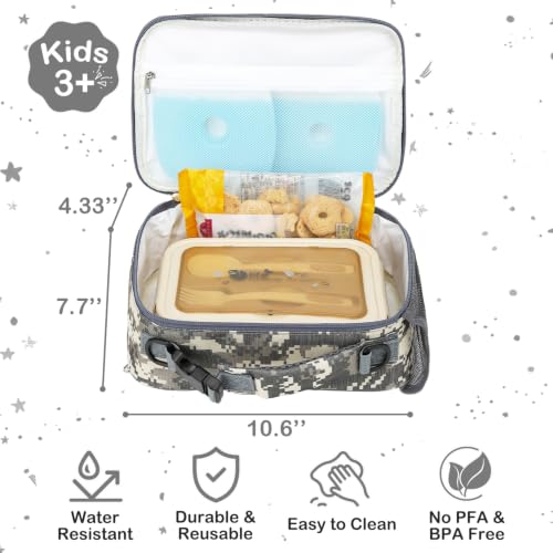 FlowFly Kids Lunch Bag, Durable Insulated School Lunch Box with Shoulder Strap and Bottle Holder, Water-resistant Thermal Small Lunch Cooler Tote for Teen Boys & Girls,Digital#Camo - color: Digital#Camo