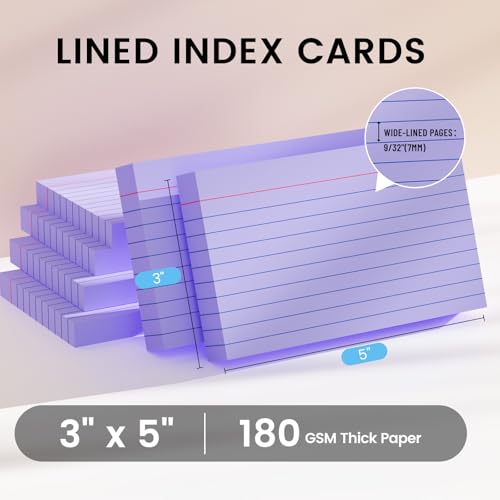 Index Cards 3x5 Inch, 300sheets, Flash Cards,Ruled Lined Purple Note Cards Paper For Studying, Schools Supplies, College, Office And Home Organization, Note Taking Supplies - color: Purple
