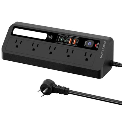 Desk Extension Lead with USB Slots, BOCHLION PD 35W + PD 20W Fast Charging Power Station with Night Light, 5 Way Plug Extension Socket Surge Protector, Desktop Power Strip 1.8M for Home Office (Black) - color: Black