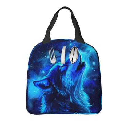Blue Galaxy Wolf Lunch Box Insulated Meal Bag Lunch Bag Reusable Snack Bag Food Container For Boys Girls Men Women School Work Travel Picnic - color: blue galaxy wolf