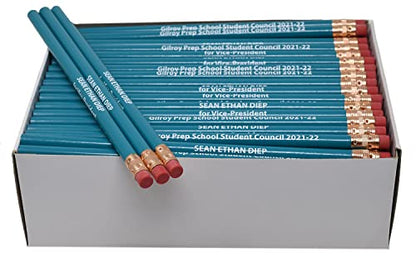 Pencil Guy Promotional Personalized Imprinted Teal Round Pencils | 144 to a box, 19 color(s) to choose from - color: Teal, size: 1 Count (Pack of 144)