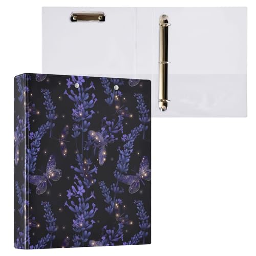 Black Purple Butterfly Flowers 3 Ring Binder 1.5" Decorative D-Ring Binder with Clipboard&3 Clear Pockets, Holds 200 Sheets A4 Size Paper Waterproof Binders for School Home Office - color: Butterfly Flowers, size: ‎12.4x10.63x2.36 Inch-1 Pack